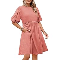 Pink Queen Women's Swimsuit Cover Up Dress Crew Neck Tunic Bathing Suit Beach Mini Tiered Babydoll Dress Casual