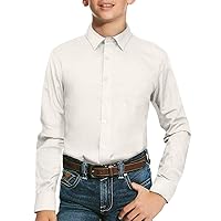 Junior + Boys' Long Sleeve Solid Button Down Dress Shirt (XS - XL)