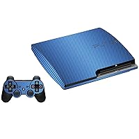LidStyles Vinyl Protection Skin Kit Decal Sticker Compatible with PS3 Slim Console (Blue Carbon Fiber)