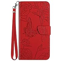 Wallet Case Compatible with TCL 20 5G/TCL 20L/TCL 20S, Butterfly Flower PU Leather Wallet Flip Folio Case with Wrist Strap for TCL 20S (Red)