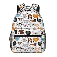 Cartoon Cat And Dog Print Canvas Backpack Lightweight Travel Daypack Rucksack Laptop Backpack For Men Women