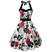 Summer Dresses for Women Beach Tshirt Dresse Highwaisted Printed Holiday Cocktail Dress Hanging Neck Backless