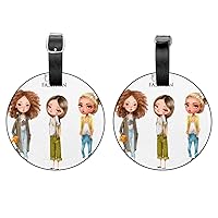 2 Piece Luggage Tags Fashion Girls Round PU Leather Travel Suitcase Labels Tag with Privacy Name Address Card