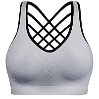 Ewedoos Women's Sports Bras High Impact Strappy Sports Bra Seamless Padded Sports Bra Yoga Bras Workout Bra Activewear Bra