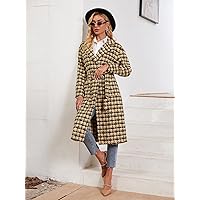 Women's Jackets Houndstooth Lapel Collar Belted Overcoat Women Jackets (Color : Multicolor, Size : Small)