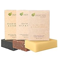 Soap Set - Made with Natural and Organic Ingredients. Gentle Soap. 1 Dead Sea Mud & Charcoal Soap - 1 Oatmeal Milk & Honey Soap - 1 Aloe Vera & Calendula Soap - 4.5oz Bar