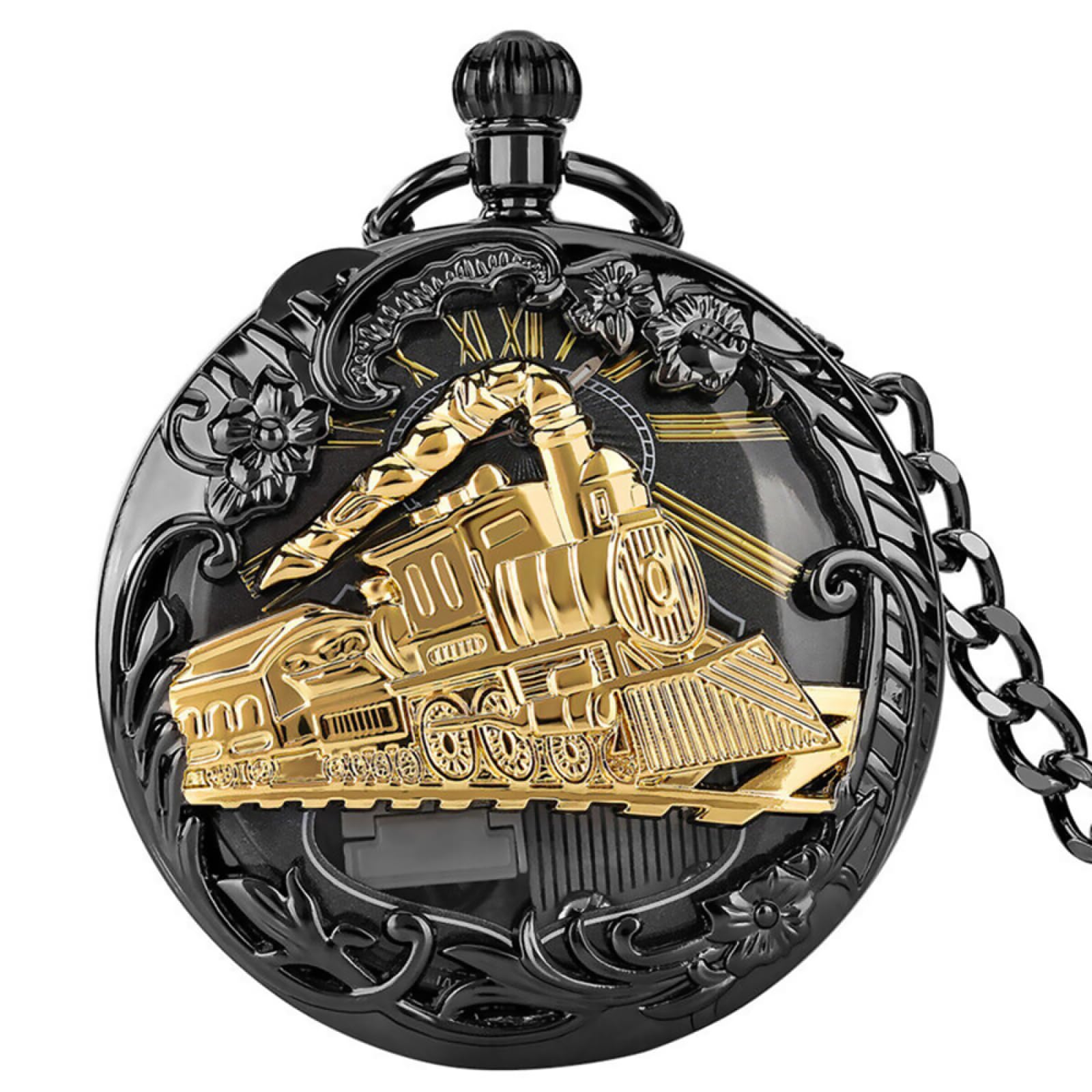 DAGIJIRD Quartz Pocket Watch Music Box, Musical Movement, Steam Train Quartz Fob Watch for Men Women with Chain