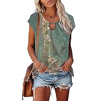 Womens Cap Sleeve T Shirts Casual Basic Summer Tops 2024 Fashion Crew Neck Loose Fit Short Sleeve Shirts Blouse