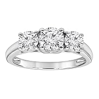 1.50 Carat Diamond, 14K White Gold Prong Set Round-cut 3 Stone Diamond Wedding Band Ring (J, VS-SI2) Fine Jewelry for Women s |Gift Box Included