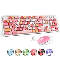 MOFII Wireless Keyboard and Mouse Combo, 2.4GHz Retro Full-Size Keyboard with Round Keycaps and Cute Mouse for Computer PC Desktops Laptop Windows (White Colorful)