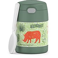 THERMOS FUNTAINER 10 Ounce Stainless Steel Vacuum Insulated Kids Food Jar with Spoon, Jungle Kingdom