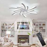 LED Ceiling Fan with Lighting and Remote Control, Large Reversible Dimmable Lamp with Fan, Smart Modern Quiet Timer, DC Fan with Light, Kitchen for Bedroom, Living Room, White
