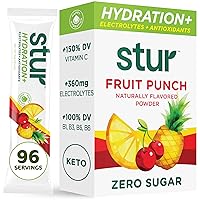 Stur Electrolytes Powder Hydration Packets | Fruit Punch | Sugar Free Water Flavor Packets for Workout Recovery | High Antioxidants & B Vitamins | Keto, Vegan, Non-GMO, Paleo, 96 Packets