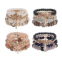 Bohemian Boho Stackable Bracelets for Women Set, Girls Stretch Multilayer Stack Beads Colorful Beaded Charm Bracelets Girl Handmade Jewelry