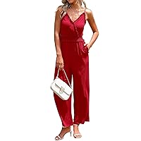 BTFBM Women Casual Summer Jumpsuits 2023 Sleeveless V Neck Spaghetti Strap Long Pants Rompers One Piece Jumpsuit Outfits