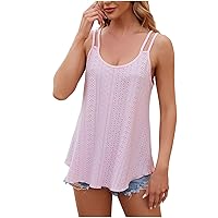 Warehouse Deals Clearance Women Spaghetti Strap Camisole Casual Eyelet Tank Tops Embroidery Scoop Neck Sleeveless Shirt Top Summer Flowy Cami Tanks Cute Senior Picture Outfits
