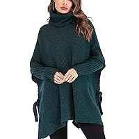 Flygo Women's Batwing Sleeve Asymmetric Oversized Knit Poncho Sweater Pullover Tops