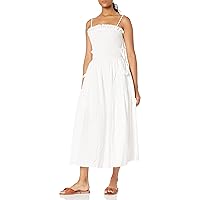 Women's Sleeveless with Tie Strap Detail Shirred Bodice with Pockets Athens Maxi Dress