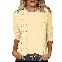Women T Shirts,3/4 Sleeve Shirts for Women Fashion Casual Loose Fit Button Down Lightweight V Neck Workout Blouse Top
