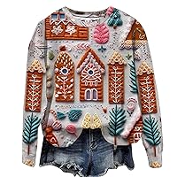 Ugly Christmas Cute Sweatshirts for Women 3D Look Xmas Novelty Print Pullover Tops 2023 Long Sleeve Holiday Sweater