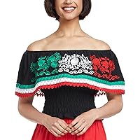 YZXDORWJ Women Mexican Embroidered Off-Shoulder Shirt Lace Falbala Top