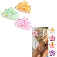 Flower Hair Claw Clips for Thick/Thin Hair,7PCS Strong Hold Cute Hair Clips for Women,Nonslip Hawaiian Flower Hair Clips,Hair Styling Accessories Gifts for Women