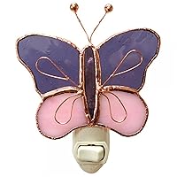 Purple & Pink Butterfly Plug in Night Light for Kids, Stained Glass Nightlight, Comes with One Replaceable Incandescent 4 Watt Light Bulb