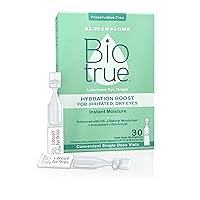 Biotrue Hydration Boost Eye Drops for Irritated, Dry Eyes in Single Dose Vials from Bausch + Lomb, Instant Moisture, Preservative Free, pH Balanced, Naturally Inspired, Pack of 30 Vials