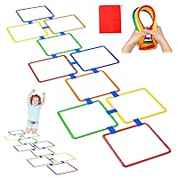 Hopscotch Rings Game, 15inch Square Hopscotch Rings with Bean Bag Toss, Combine Hopscotch Rings, Multi-Colored Agility Rings Obstacle Course for Kids Outdoor Play