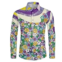GLUDEAR Men's Hippie Flowers Print Long Sleeve Dress Shirts Casual Button Down Business Shirt