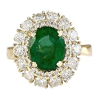 3.6 Carat Natural Green Emerald and Diamond (F-G Color, VS1-VS2 Clarity) 14K Yellow Gold Luxury Engagement Ring for Women Exclusively Handcrafted in USA