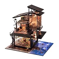 DIY Valencia Coastal Villa Wooden Dollhouses with LED Light and Wooden Frame for Creative Birthday Gift