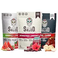 Salud Variety 3-Pack | 2-in-1 Hydration + Immunity (Hibiscus), Energy + Focus (Strawberry Watermelon) & Calm + Sleep (Punch) – 15 Servings Each, Non-GMO, Gluten Free, Low Calorie, 1g of Sugar