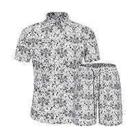 Mountain Tuxedo Mens Fashion Leisure Hawaii Retro Print Beach Seaside Holiday Short Sleeve Shorts Suit Denim