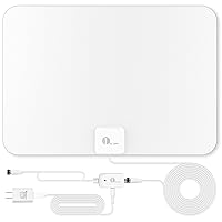 1byone Amplified HD Digital TV Antenna - Support 4K 1080p and All Older TV's - Indoor Smart Switch Amplifier Signal Booster - Coax HDTV Cable/AC Adapter (White)