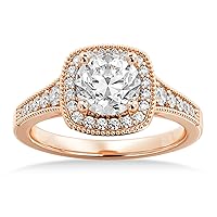 14k Gold Lab Grown Antique Style Diamond Halo Engagement Ring Setting (0.24ct)