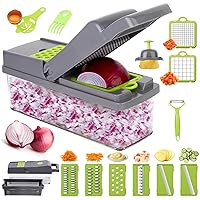 Onion Chopper, Multifunctional 𝟭𝟰 𝗶𝗻 𝟭 Food Chopper, Kitchen Vegetable Slicer Dicer Cutter, Veggie Chopper With 8 Blades, Chopper With Container, One-Button Press to Clean