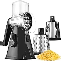 Rotary Cheese Grater with Handle, Cheese Grater Hand Crank, Fast Cutting Grater for Kitchen with 3 Interchangeable Blades, Vegetable Slicer, Cheese Shredder with Suction Cup Base, Dishwasher Safe…