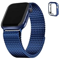 Fullmosa Compatible Apple Watch Metal Bands 41mm 40mm 38mm, Stainless Steel Mesh Loop Magnetic Clasp iWatch Band with TPU Case for Apple Watch Series 9 8 7 6 5 4 3 2 1 SE SE2 for Men Women (Blue)