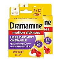 Dramamine Motion Sickness Relief Tablets and Chewables, All Day Less Drowsy 8 Count 3 Pack and Less Drowsy 12 Count 2 Pack