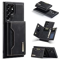Magnetic Removable Card Holder Phone Case for Samsung Galaxy S22 Ultra S21 Plus S20 FE, Leather Shockproof Back Cover with Stand(Black Bag,S21 Ultra)