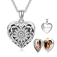 SOULMEET Sunflower/Rose/Daisy Heart Locket Necklace That Holds Pictures Keep Someone Near to You Sterling Silver/Gold Personalized Photo Locket Gift