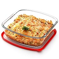 2.7 QT Square Glass Baking Dish with Red Visible Lid, 9x9 Baking Dish with Lid, LARGE and DEEP Baking Dish for Oven