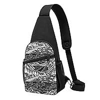 Black With Flower Crossbody Chest Bag, Casual Backpack, Small Satchel, Multi-Functional Travel Hiking Backpacks