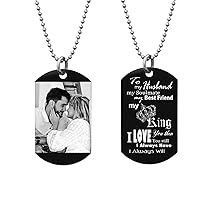 To My King My Husband Soulmate Best Friend Photo Engraving Custom Dog Tag w/Dot Ball Chain Necklace 24