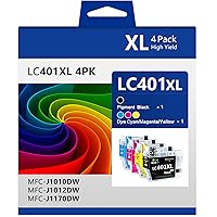 LC401XL Ink Cartridges for Brother Printer MFC-J1010DW MFC-J1012DW MFC-J1170DW Replacement for Brother LC401 Ink Cartridges LC-401XL 4 Pack[Black Cyan Magenta Yellow] High Yield