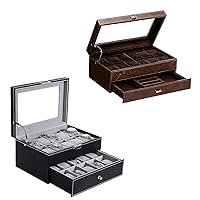BEWISHOME Watch Box Organizer for Men Watch Display Case Luxury Watch Case with Real Glass Top, Metal Hinge