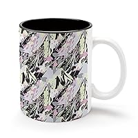 Camouflage with Trees Branches 11Oz Coffee Mug Personalized Ceramics Cup Cold Drinks Hot Milk Tea Tumbler with Handle and Black Lining