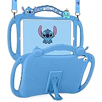 Besoar Case for iPad 9th/8th/7th Generation 10.2 inch Kawaii Cute Cartoon Character 3D Design Soft Covers for Girls Boys Girly Teens Cool Funny Folio Stand Lanyard for Apple i Pad 9/8/7 Gen 10.2,Blue