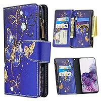 XYX Wallet Case for Samsung Galaxy A35 5G, Colorful PU Leather Flip Zipper Purse 9 Card Slots Phone Case with Wrist Strap, Purple Butterfly